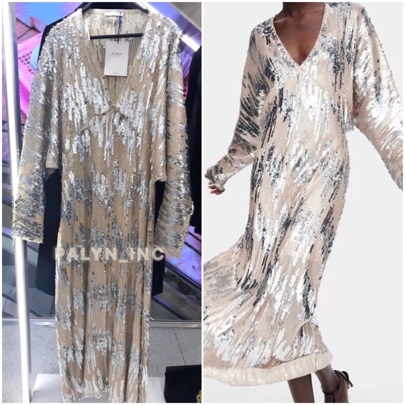 silver zara sequin dress